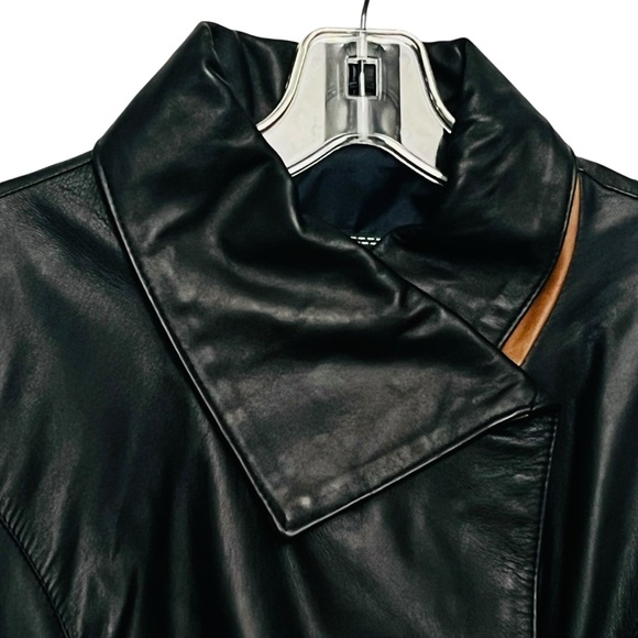 Old Florence Trench Jacket Italian Soft VERA PELLE Leather Black Brown Sz EU 44 - Picture 3 of 16